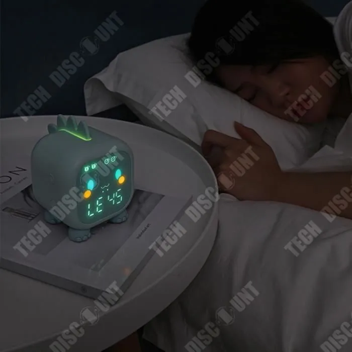 TD® Créatif amusant dragon réveil étudiant spécial intelligent numérique horloge de chevet led silicone dessin animé réveil pour enf-1