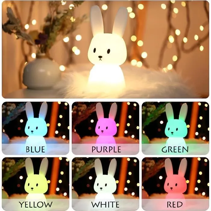 Veilleuse Bebe Bunny Tactile 7 Couleurs de Lumière Fonction Minuterie Lampe de Chevet Pour Chambre D'enfant Cadeau Jouet Veilleuse-1