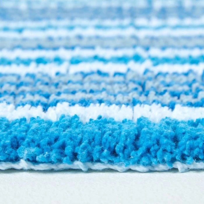 Tapis de bain rayures en pur coton peigné 40 x 60 cm bleu-2