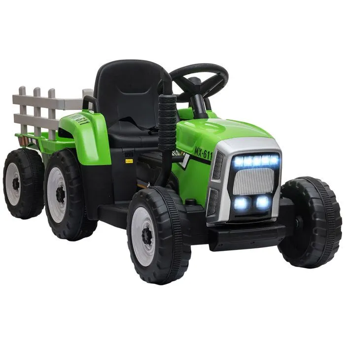 Tracteur électrique - HOMCOM - avec remorque amovible - avec télécommande MP3 musique affichage lumières - enfants 3-6 ans - vert-0