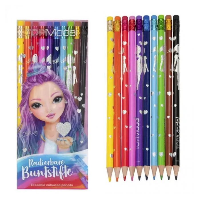 Etui crayons de couleur - TOPModel - 10 crayons - Gommables - Violet et bleu - Pour filles à partir de 6 ans-0