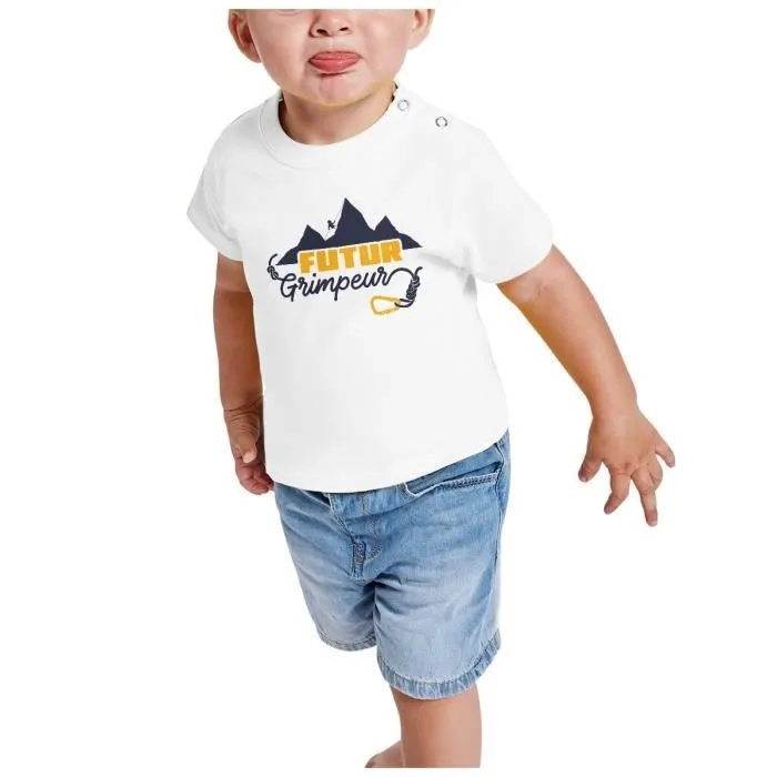 T-shirt Bébé Manche Courte Blanc Futur Grimpeur Sport Outdoor Aventure Escalade-1