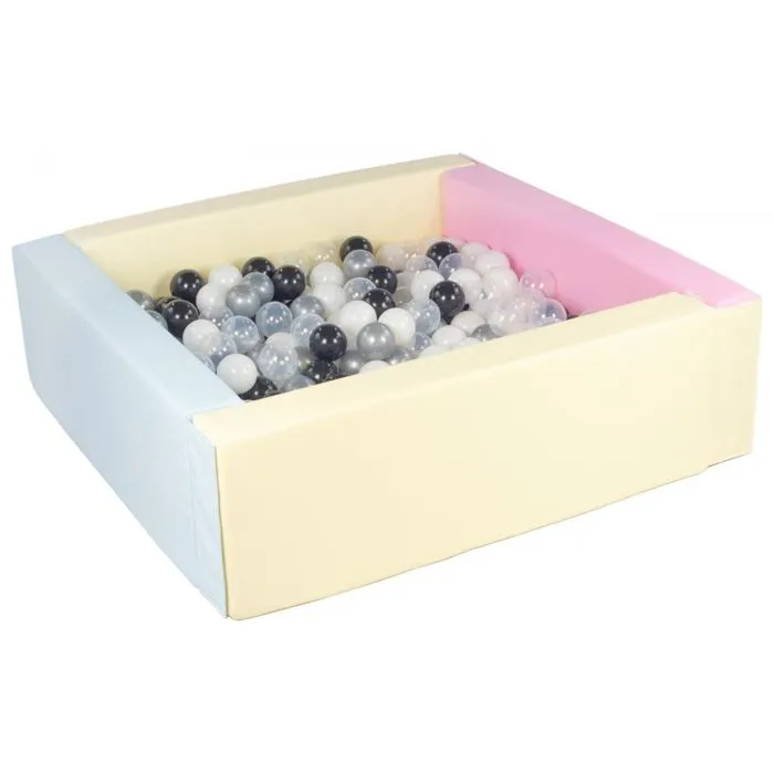 Piscine à balles carrée Velinda - 300 balles - rose, bleu, jaune - pour enfant de 9 mois et plus-0
