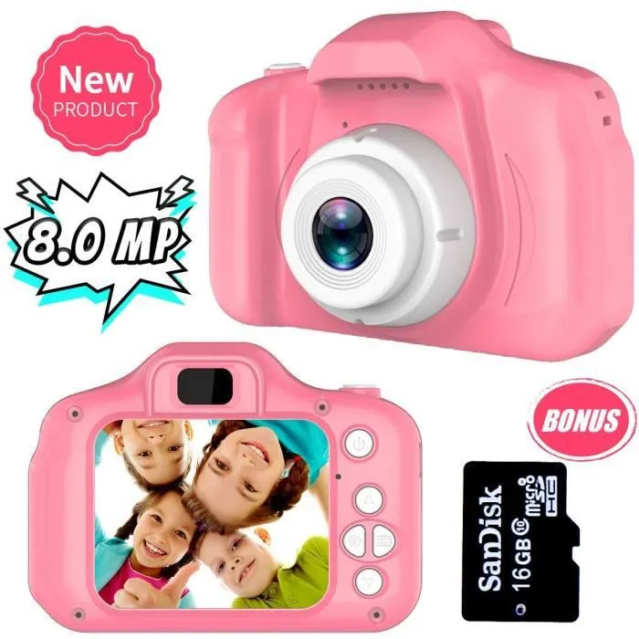 Appareil Photo Enfant - Joyfun - 8MP Vidéo Record - Carte TF 16 Go - Rose-0