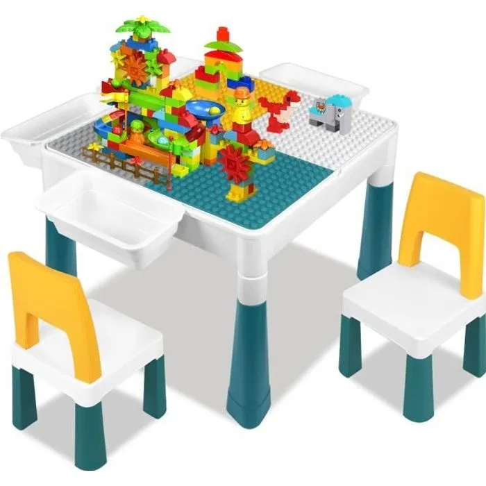 YUENFONG Ensemble de Table et Chaise pour Enfant avec 2 Chaises Table de Jeu Enfants avec 163 Blocs de Construction-0