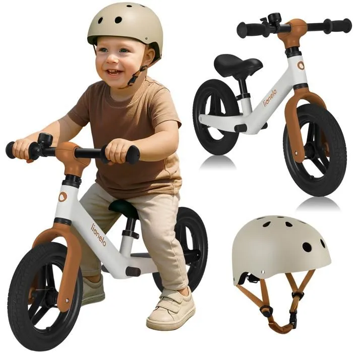 Draisienne avec casque LIONELO Toni - À partir de 18 mois - Vélo bébé - Léger - Guidon et selle réglage - Beige-0