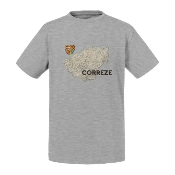 T-shirt Enfant Gris Corrèze 19 Departement Brive Tulle Carte Ancienne Aquitaine-0