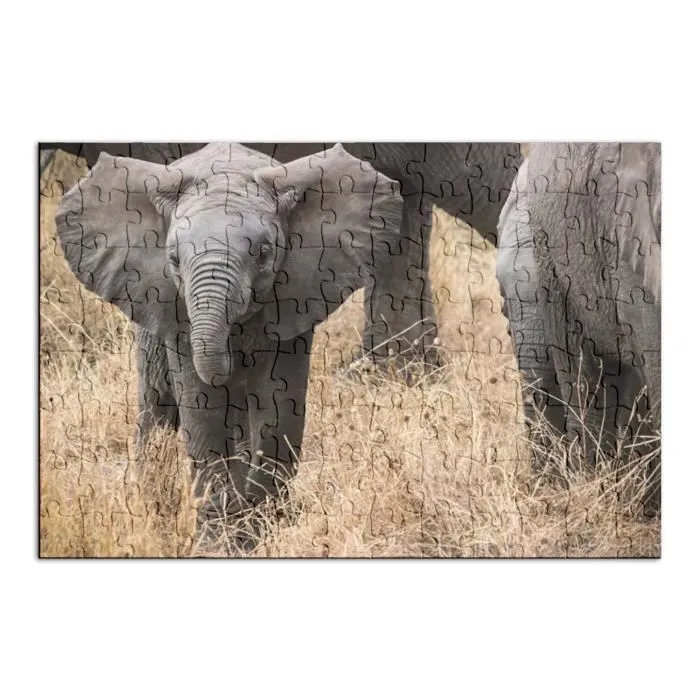 Puzzle Classique 100 pièces Bébé Éléphant dans la Savane Vie Sauvage-1