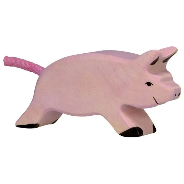 Figurine en bois HOLZTIGER - Porcelet marchant - Rose et noir - Pour enfant de 24 mois et plus-0