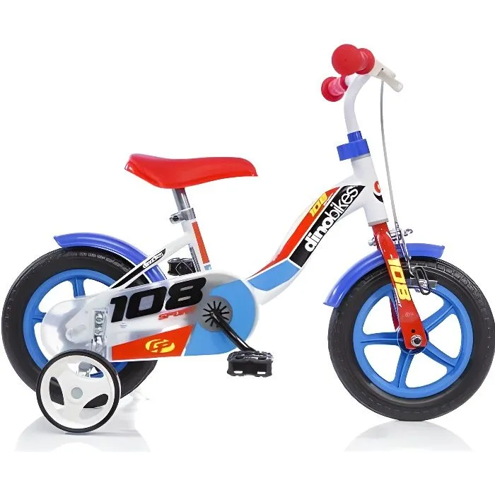 Vélo Enfant Dino Bikes 10 Pouces Blanc et Bleu - Frein Avant - Stabilisateurs-0