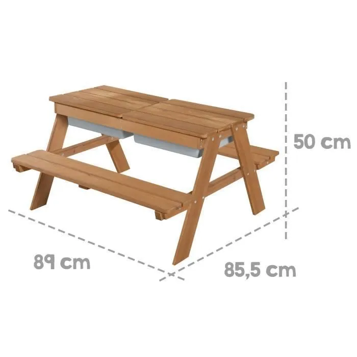 ROBA Table Sable et Eau en Bois Massif avec Bac de Jeu - Résistante aux Intempéries - Teck-4