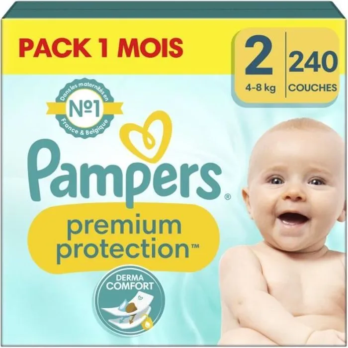 Couches Pampers Premium Protection Taille 2 - Paquet de 240-0