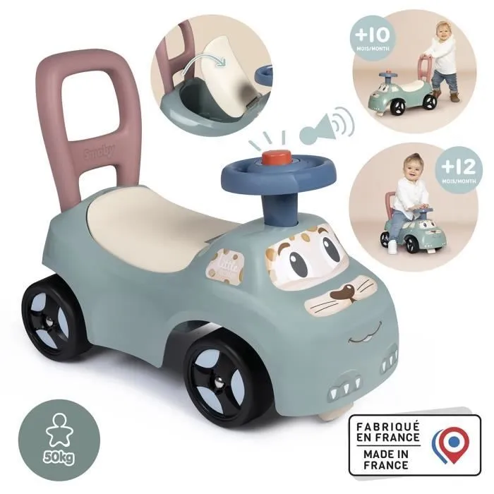Little Smoby - Porteur Auto - Coffre sous la selle + siège - Klaxon - A partir de 10 ans - Fabrication française-0