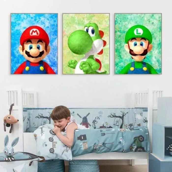 Toile Mario 30x40cm - Chambre Bébé Garcon Fille- Affiche Décorative Poster Décoration Maison-1