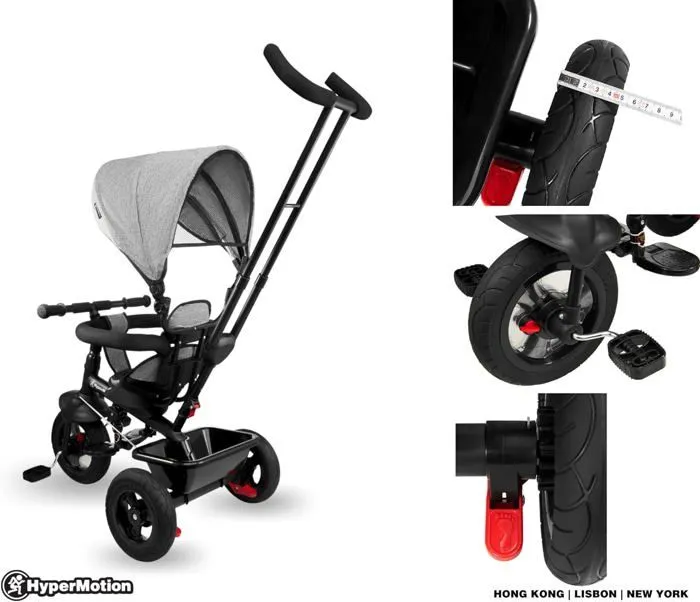 Tricycle Evolutif Enfant Gris- Hypermotion- 1 à 20 kg, Vélo Bébé avec Poignée, Poussoir, Pédales, Siège Réversible, Panier Sac-4