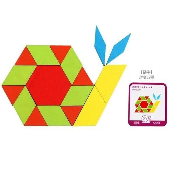 Jeu en bois formes géométriques - Montessori - Reproduction d'images - 155 pièces - 24 cartes - Bois-0