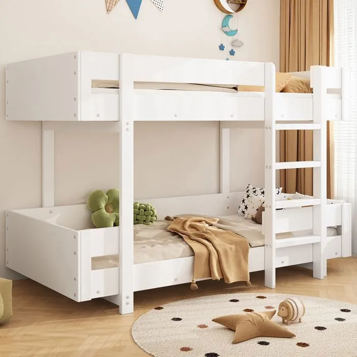 Lit superposé - Blanc - 90x200cm - Bois massif - 2 places - Style moderne-0