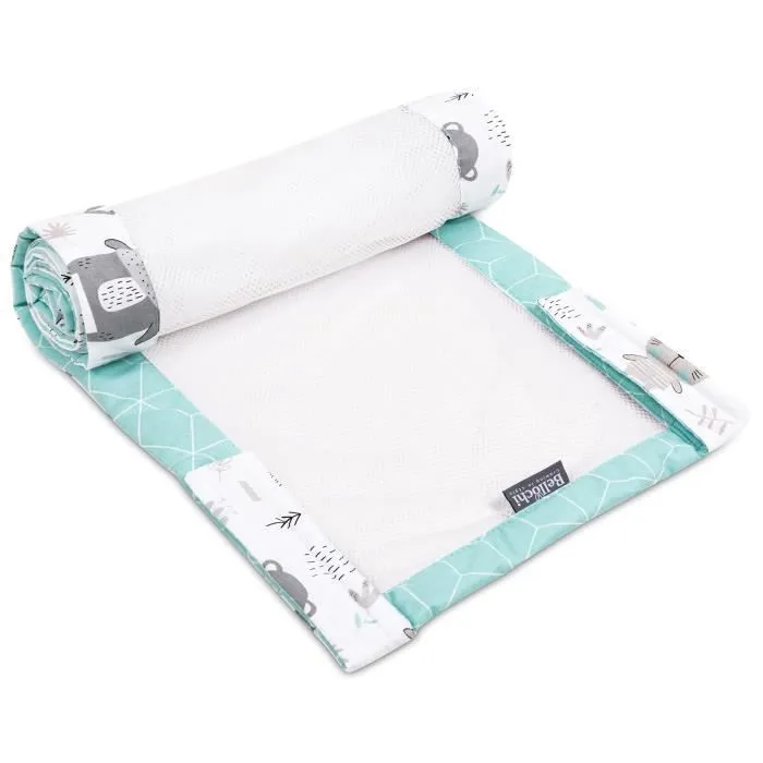 Bellochi Tour de Lit Bébé 180x30 cm - - Tour de Lit Souple Universel - Contour de Lit Bébé - Animals Mint-0