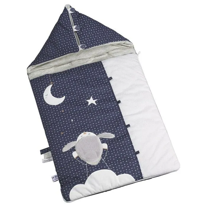 Nid d'ange bébé nomade Mouton - Sauthon - Merlin - Bleu indigo et gris perle - 0 à 3 mois-0