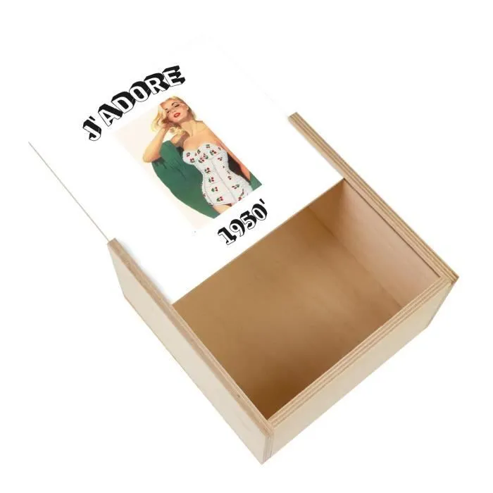 Boite Coffret en Bois - J'Adore 1950 Vintage Années 50 Retro Pin up (11 x 11 x 3,5 cm)-0