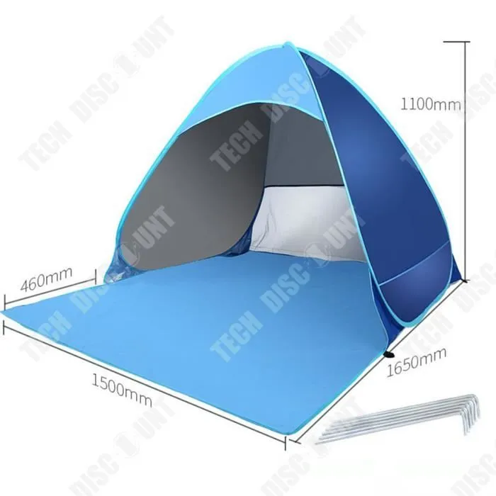 TD® Tente de plage double bleue 1 seconde vitesse automatique ouverte en plein air plage ombre camping camping-1