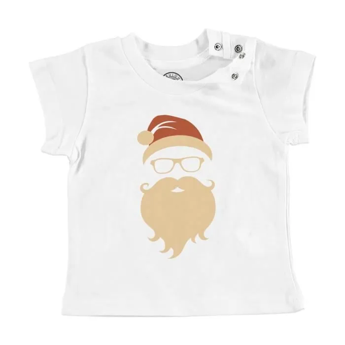 T-shirt Bébé Manche Courte Blanc Père Noel Hipster Noel Hiver Cadeau-0