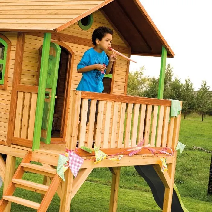 Maison Enfant avec Toboggan vert clair - AXI - Sophie - Extérieur - Bruin - Vert-3