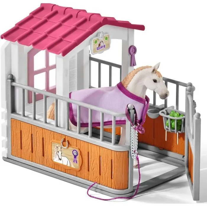 Box avec jument Lusitanienne, coffret schleich avec 12 éléments dont 1 cheval schleich inclus, coffret figurines pour enfants dès 5-6