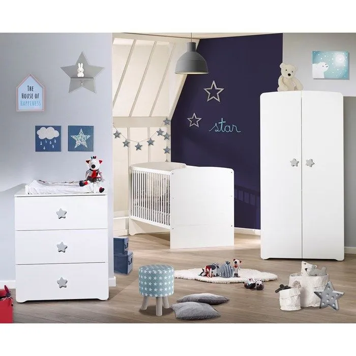 Armoire bébé Basic - Blanche - Boutons étoiles grises - 2 portes - Babyprice-2