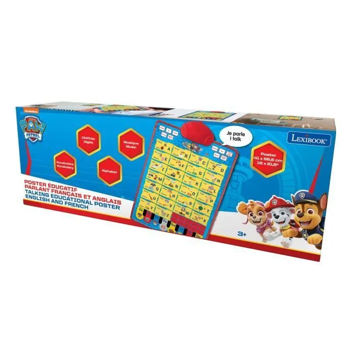 Un poster éducatif parlant bilingue FR/EN, pour apprendre l’alphabet, du vocabulaire et l’orthographe avec La Pat'Patrouille !-1