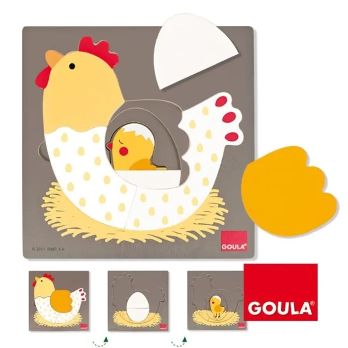 Puzzle en bois 3 niveaux évolution œuf à poule - GOULA - Mixte - 2 ans - Moins de 100 pièces-1
