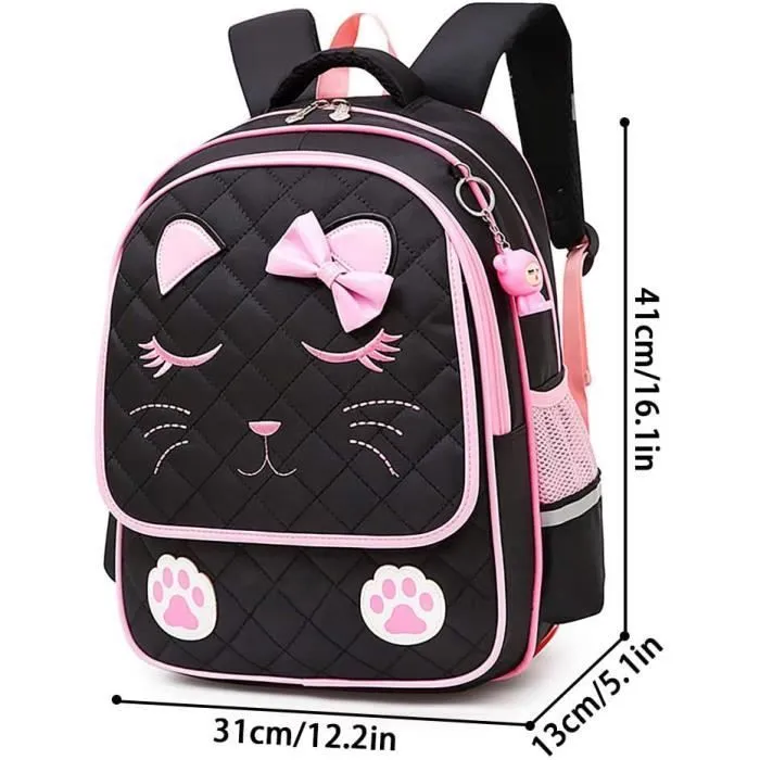 Sac à Dos Enfant - Cartable Fille - Chat Noir - Tissu en nylon imperméable - 41cm x 31cm x 13cm - 5 à 12 ans-1