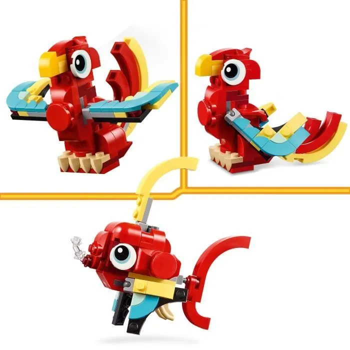 LEGO® 31145 Creator 3en1 Le Dragon Rouge; Jouet avec 3 Figurines d'Animaux, dont un Dragon Rouge, un Poisson et un Phénix-3
