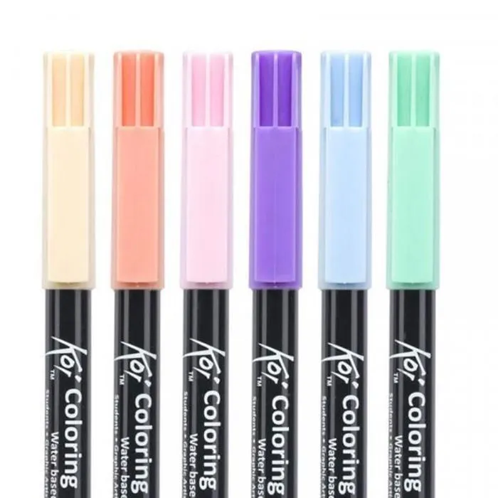 6 feutres - Pointe pinceaux  - Koi Coloring Brush Pen Sweet colours - Sakura-1