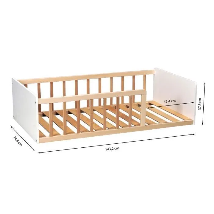 LIT 70x140 PILOU avec sommier / Blanc et Naturel-3