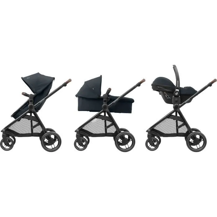 Bebeboutik MAXI COSI Poussette 2 en 1 Zelia 3 nacelle integree 4 roues Essential Graphite