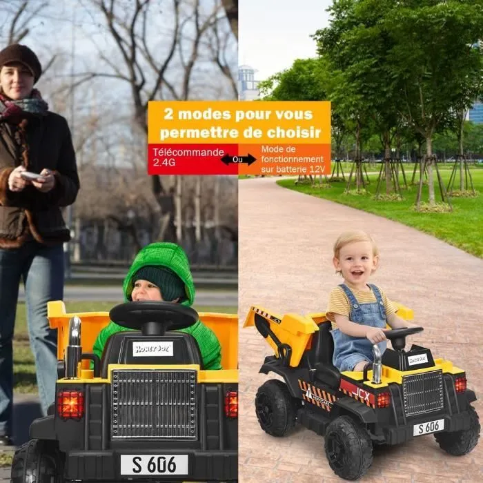 COSTWAY Voiture Electrique Camion Benne à Batterie 12V pour Enfants Vitesse Max : 5 km/h, Télécommande,Fonction Lumineuses, Sonores-3
