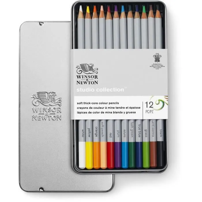 WINSOR & NEWTON Studio Collection - Boîte métal de 12 Crayons de couleur-0