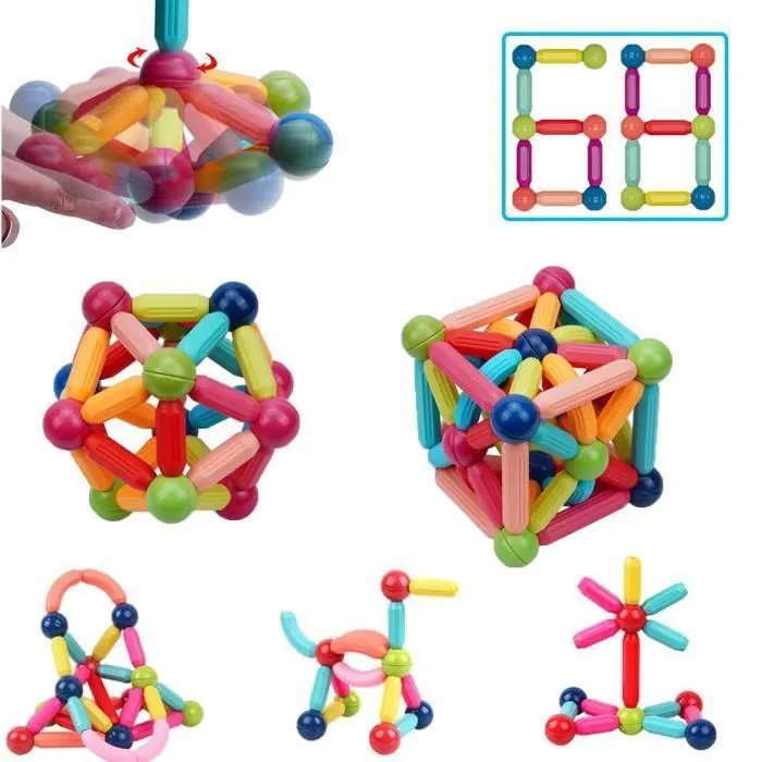 KotiCidsin Jeu de Construction Magnétique, 68PCS, Bâtons Magnétiques de Construction, Jeux Educatifs, Jouet-0