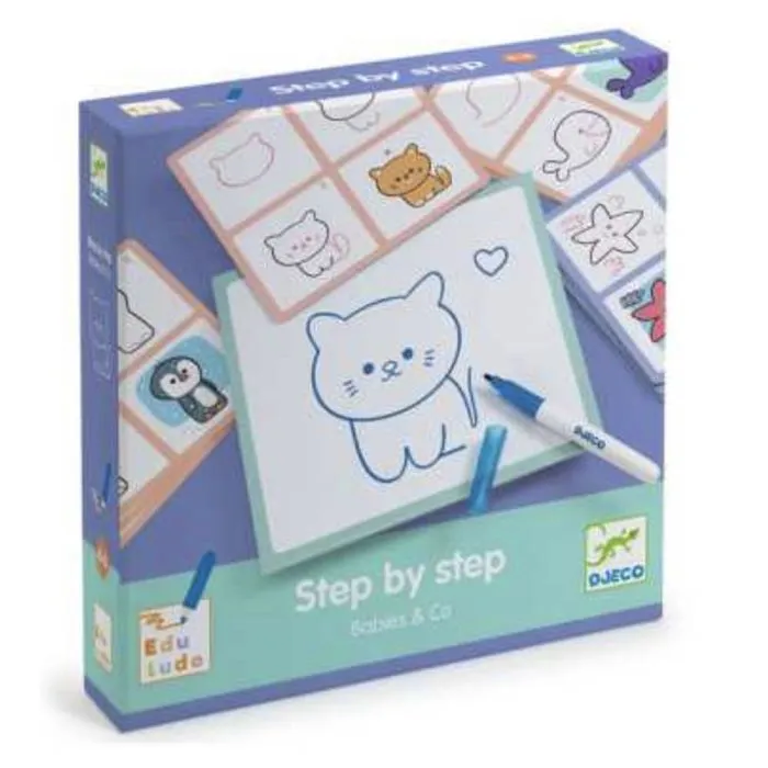 Jeu éducatif - Djeco - Step by Step - Apprentissage du dessin - 24 bébés animaux - Mixte-0