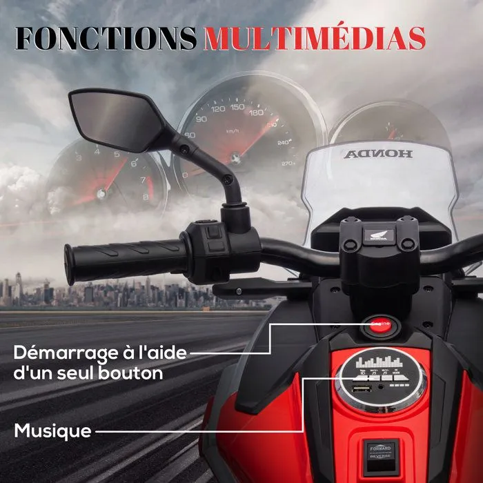 Moto électrique pour enfants 12V moto porteur Honda pour enfants 3 à 6 ans avec musique, phares avec 2 roues d'entraînement - rouge-5