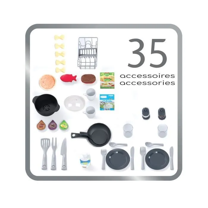 Smoby Cuisine tech edition avec module électronique - Effets sonores et lumineux - 35 accessoires inclus - dès 3 ans-4