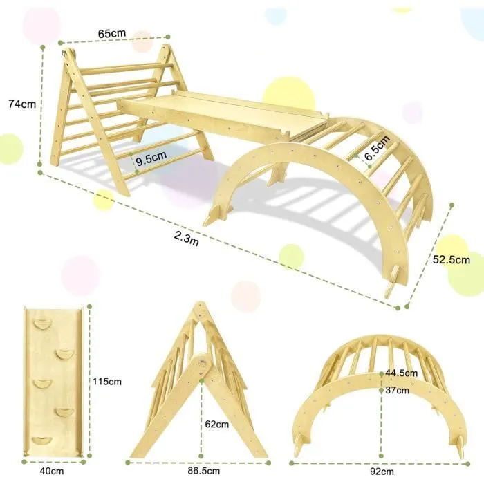 Ensemble d'échafaudage à grimper - YUENFONG - Triangle 3 en 1 - Bois de bouleau - Pour enfants de 1 à 12 ans-1