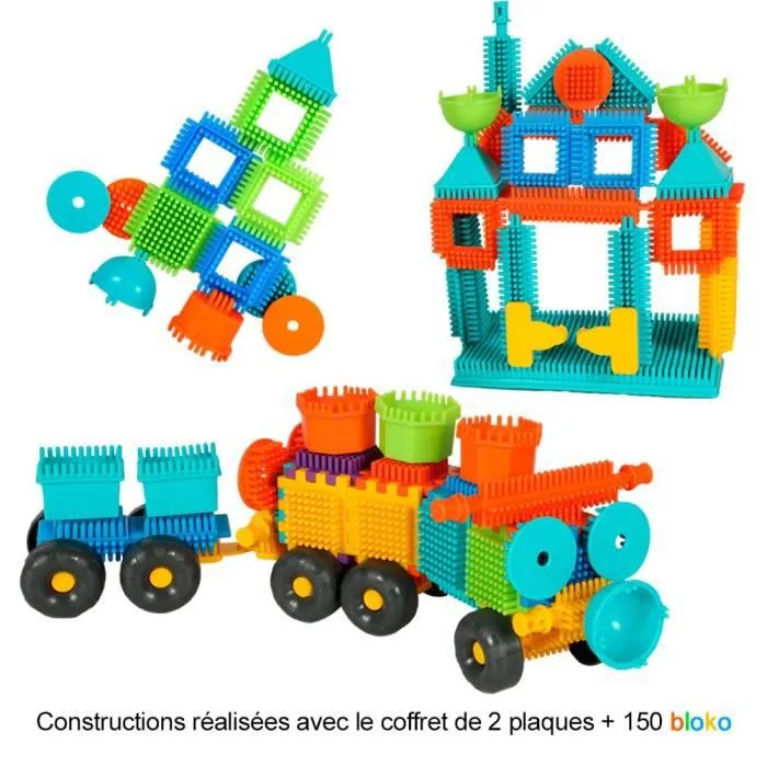 Jouet de construction - BLOKO - Coffret de 150 avec 2 Plaques de jeu et 2 Figurines Famille-2