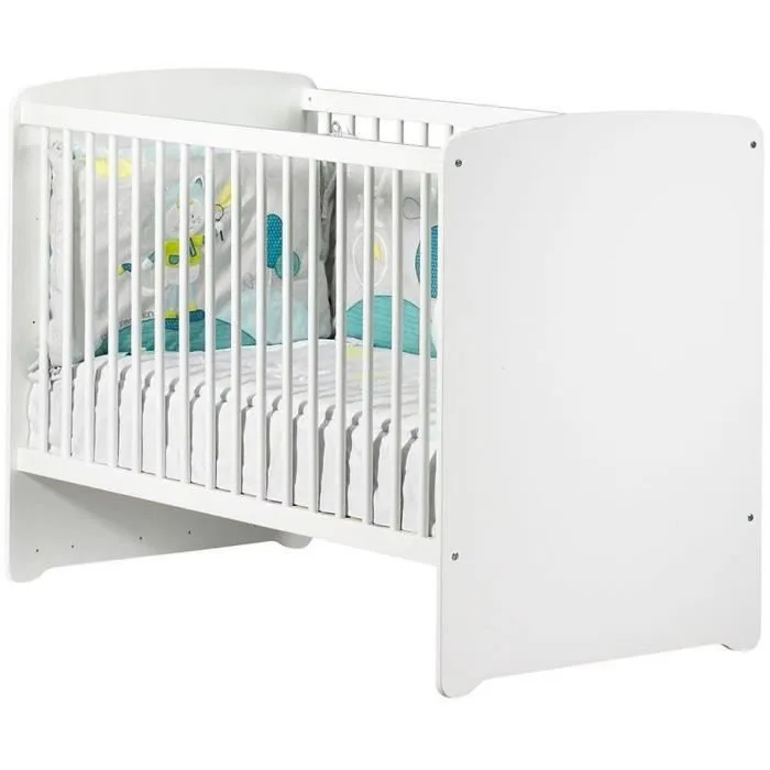 Chambre bébé trio Basic boule: Lit 120x60, commode à langer et armoire - Babyprice - Blanc-1