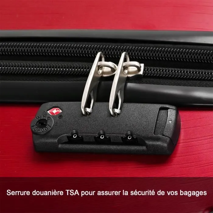 Set de 3 Valise Rigide Ensemble de Bagages à 4 roulettes Rigide -Serrure TSA Bagage Cabine - Rouge-2