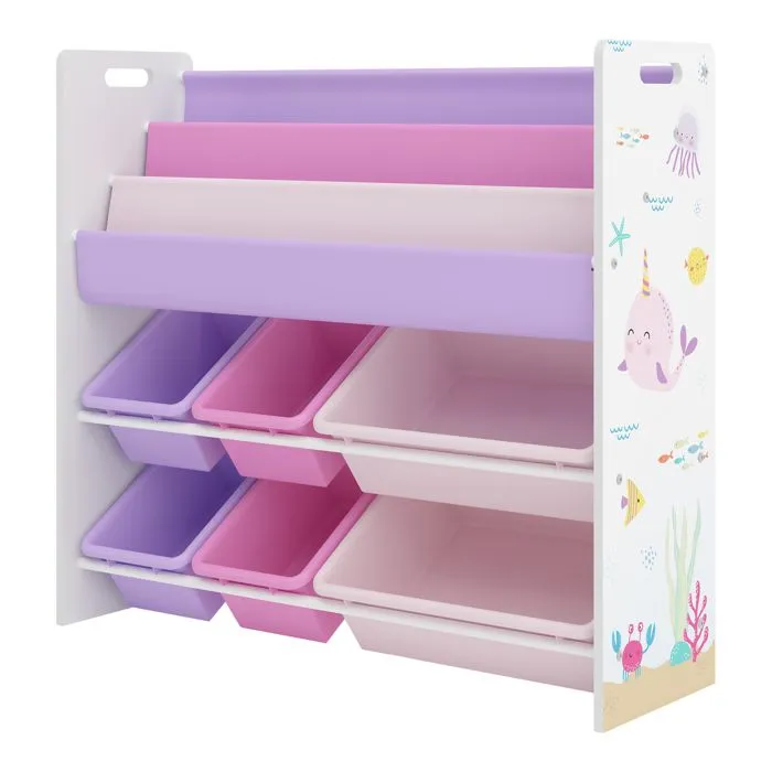 Étagère enfant Rødøy à motif océan 78 x 86 x 27 cm blanc violet rose-3