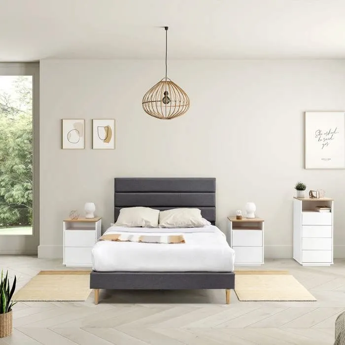 Cadre de lit plateforme Aroma capitonné 30 cm, 90x190 cm, Gris foncé-1