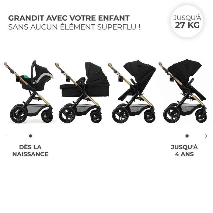 Poussette 3 en 1 Combinée - KINDERKRAFT MOOV2 XL - avec Siège auto I-size - Grande nacelle XL - Système de voyage - Noir-3