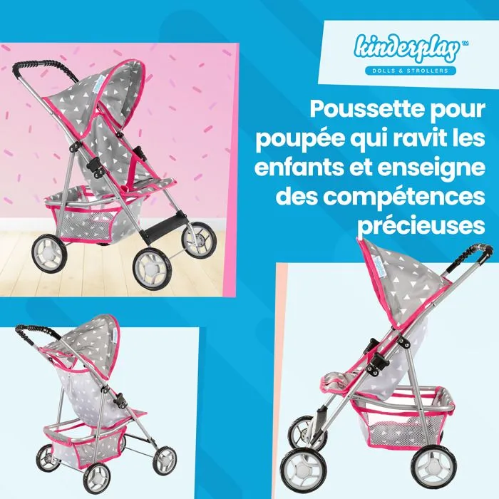 Kinderplay Poussette Poupee, Poussette Jouet - Poussette Landeau Bebe pour Poupée pour Poupon, avec Prise Souple, KP0280S-5